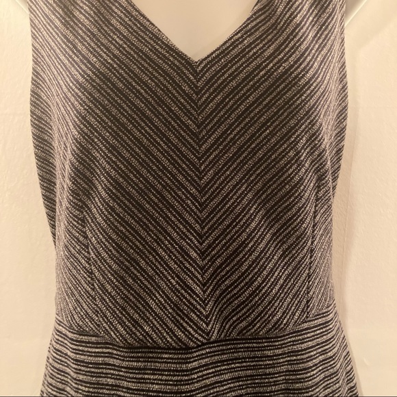 Loft 12P 12 Petite dress with tie waist Black Grey striped - Picture 2 of 8